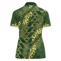 Green Aloha Hawaii Women Polo Shirt Hawaiian Kakau Ohia Lehua Lei - Polynesian Pride