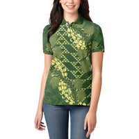 Green Aloha Hawaii Women Polo Shirt Hawaiian Kakau Ohia Lehua Lei - Polynesian Pride