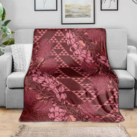 Maroon Aloha Hawaii Blanket Hawaiian Kakau Ohia Lehua Lei - Polynesian Pride