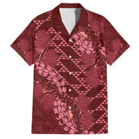 Maroon Aloha Hawaii Family Matching Short Sleeve Bodycon Dress and Hawaiian Shirt Hawaiian Kakau Ohia Lehua Lei LT14 Dad's Shirt - Short Sleeve Maroon - Polynesian Pride