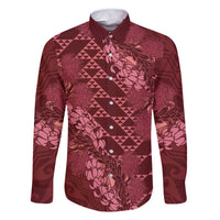 Maroon Aloha Hawaii Family Matching Short Sleeve Bodycon Dress and Hawaiian Shirt Hawaiian Kakau Ohia Lehua Lei LT14 Dad's Shirt - Long Sleeve Maroon - Polynesian Pride