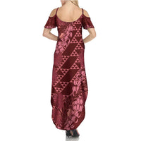 Maroon Aloha Hawaii Family Matching Summer Maxi Dress and Hawaiian Shirt Hawaiian Kakau Ohia Lehua Lei - Polynesian Pride