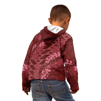 Maroon Aloha Hawaii Kid Hoodie Hawaiian Kakau Ohia Lehua Lei - Polynesian Pride