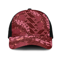 Maroon Aloha Hawaii Mesh Trucker Cap Hawaiian Kakau Ohia Lehua Lei - Polynesian Pride