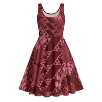 Maroon Aloha Hawaii Midi Dress Hawaiian Kakau Ohia Lehua Lei - Polynesian Pride
