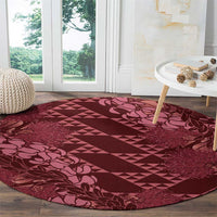 Maroon Aloha Hawaii Round Carpet Hawaiian Kakau Ohia Lehua Lei - Polynesian Pride