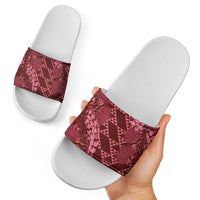 Maroon Aloha Hawaii Slide Sandals Hawaiian Kakau Ohia Lehua Lei - Polynesian Pride