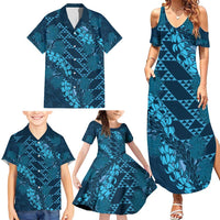 Naval Night Aloha Hawaii Family Matching Summer Maxi Dress and Hawaiian Shirt Hawaiian Kakau Ohia Lehua Lei - Polynesian Pride