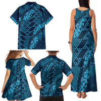 Naval Night Aloha Hawaii Family Matching Tank Maxi Dress and Hawaiian Shirt Hawaiian Kakau Ohia Lehua Lei - Polynesian Pride