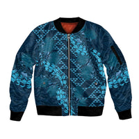 Naval Night Aloha Hawaii Sleeve Zip Bomber Jacket Hawaiian Kakau Ohia Lehua Lei - Polynesian Pride