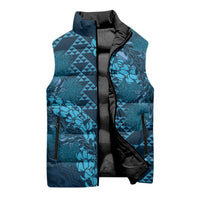 Naval Night Aloha Hawaii Sleeveless Puffer Jacket Hawaiian Kakau Ohia Lehua Lei - Polynesian Pride