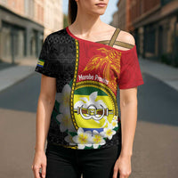 Personalised PNG Morobe Provins Cross Shoulder Shirt Papua New Guinea Plumeria Melanesian Pattern - Polynesian Pride