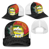 PNG Morobe Provins Mesh Trucker Cap Papua New Guinea Plumeria Melanesian Pattern - Polynesian Pride