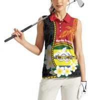 Personalised PNG Morobe Provins Women Sleeveless Polo Shirt Papua New Guinea Plumeria Melanesian Pattern - Polynesian Pride