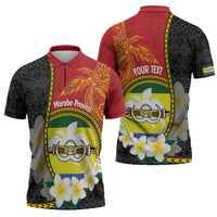 Personalised PNG Morobe Provins Zipper Polo Shirt Papua New Guinea Plumeria Melanesian Pattern - Polynesian Pride