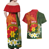 Personalised PNG Isten Hailans Provins Couples Matching Off Shoulder Maxi Dress and Hawaiian Shirt Papua New Guinea Plumeria Melanesian Pattern - Polynesian Pride