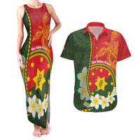 Personalised PNG Isten Hailans Provins Couples Matching Tank Maxi Dress and Hawaiian Shirt Papua New Guinea Plumeria Melanesian Pattern - Polynesian Pride