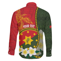 Personalised PNG Isten Hailans Provins Family Matching Off The Shoulder Long Sleeve Dress and Hawaiian Shirt Papua New Guinea Plumeria Melanesian Pattern - Polynesian Pride