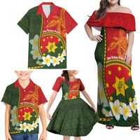 Personalised PNG Isten Hailans Provins Family Matching Off Shoulder Maxi Dress and Hawaiian Shirt Papua New Guinea Plumeria Melanesian Pattern - Polynesian Pride