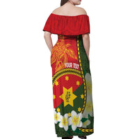 Personalised PNG Isten Hailans Provins Off Shoulder Maxi Dress Papua New Guinea Plumeria Melanesian Pattern - Polynesian Pride