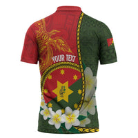 Personalised PNG Isten Hailans Provins Zipper Polo Shirt Papua New Guinea Plumeria Melanesian Pattern LT14 - Polynesian Pride