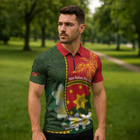 Personalised PNG Isten Hailans Provins Zipper Polo Shirt Papua New Guinea Plumeria Melanesian Pattern - Polynesian Pride