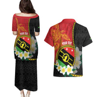 Personalised PNG Sauten Hailans Couples Matching Puletasi and Hawaiian Shirt Papua New Guinea Plumeria Melanesian Pattern - Polynesian Pride