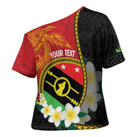 Personalised PNG Sauten Hailans Cross Shoulder Shirt Papua New Guinea Plumeria Melanesian Pattern - Polynesian Pride