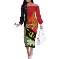 Personalised PNG Sauten Hailans Family Matching Off The Shoulder Long Sleeve Dress and Hawaiian Shirt Papua New Guinea Plumeria Melanesian Pattern - Polynesian Pride