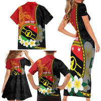 Personalised PNG Sauten Hailans Family Matching Short Sleeve Bodycon Dress and Hawaiian Shirt Papua New Guinea Plumeria Melanesian Pattern - Polynesian Pride