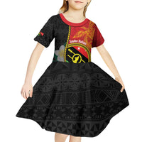 Personalised PNG Sauten Hailans Kid Short Sleeve Dress Papua New Guinea Plumeria Melanesian Pattern - Polynesian Pride