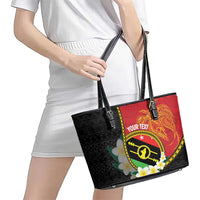 Personalised PNG Sauten Hailans Leather Tote Bag Papua New Guinea Plumeria Melanesian Pattern - Polynesian Pride