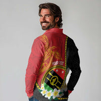 Personalised PNG Sauten Hailans Long Sleeve Polo Shirt Papua New Guinea Plumeria Melanesian Pattern - Polynesian Pride