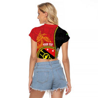 Personalised PNG Sauten Hailans Raglan Cropped T Shirt Papua New Guinea Plumeria Melanesian Pattern - Polynesian Pride