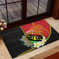 Personalised PNG Sauten Hailans Rubber Doormat Papua New Guinea Plumeria Melanesian Pattern - Polynesian Pride