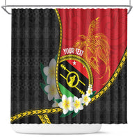 Personalised PNG Sauten Hailans Shower Curtain Papua New Guinea Plumeria Melanesian Pattern - Polynesian Pride