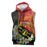 Personalised PNG Sauten Hailans Sleeveless Zip Hoodie Papua New Guinea Plumeria Melanesian Pattern LT14 Red - Polynesian Pride