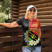 Personalised PNG Sauten Hailans Women Polo Shirt Papua New Guinea Plumeria Melanesian Pattern - Polynesian Pride