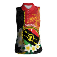 Personalised PNG Sauten Hailans Women Sleeveless Polo Shirt Papua New Guinea Plumeria Melanesian Pattern - Polynesian Pride