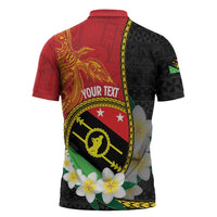 Personalised PNG Sauten Hailans Zipper Polo Shirt Papua New Guinea Plumeria Melanesian Pattern LT14 - Polynesian Pride