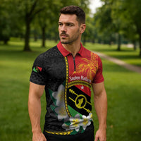 Personalised PNG Sauten Hailans Zipper Polo Shirt Papua New Guinea Plumeria Melanesian Pattern LT14 - Polynesian Pride