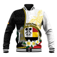 Personalised PNG Madang Provins Baseball Jacket Papua New Guinea Plumeria Melanesian Pattern - Polynesian Pride