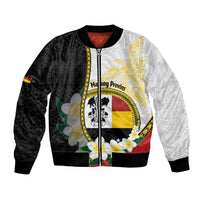 Personalised PNG Madang Provins Bomber Jacket Papua New Guinea Plumeria Melanesian Pattern - Polynesian Pride