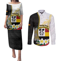 Personalised PNG Madang Provins Couples Matching Puletasi and Long Sleeve Button Shirt Papua New Guinea Plumeria Melanesian Pattern - Polynesian Pride