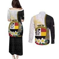 Personalised PNG Madang Provins Couples Matching Puletasi and Long Sleeve Button Shirt Papua New Guinea Plumeria Melanesian Pattern - Polynesian Pride