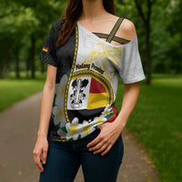 Personalised PNG Madang Provins Cross Shoulder Shirt Papua New Guinea Plumeria Melanesian Pattern - Polynesian Pride