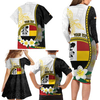 Personalised PNG Madang Provins Family Matching Long Sleeve Bodycon Dress and Hawaiian Shirt Papua New Guinea Plumeria Melanesian Pattern - Polynesian Pride
