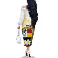 Personalised PNG Madang Provins Family Matching Off The Shoulder Long Sleeve Dress and Hawaiian Shirt Papua New Guinea Plumeria Melanesian Pattern - Polynesian Pride