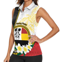 Personalised PNG Madang Provins Women Sleeveless Polo Shirt Papua New Guinea Plumeria Melanesian Pattern - Polynesian Pride
