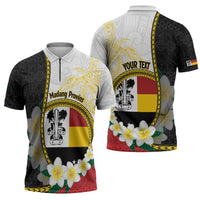 Personalised PNG Madang Provins Zipper Polo Shirt Papua New Guinea Plumeria Melanesian Pattern - Polynesian Pride